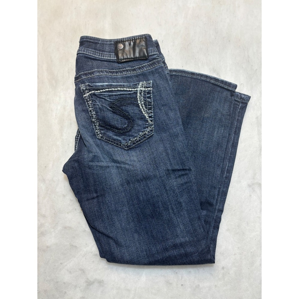 Silver Jeans Co Suki Mid Capri Fluid Jeans W27 L23 Dark Wash Embellished Pockets